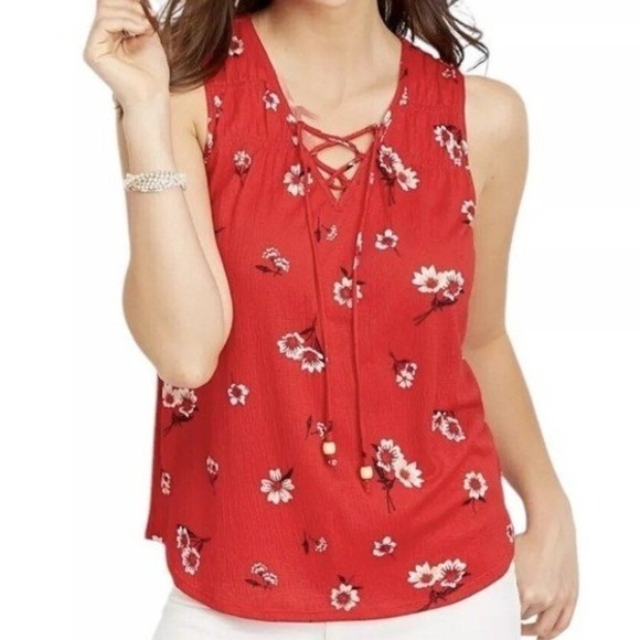 Maurices Tops - Maurices XXL Red Bold Floral Sleeveless Lightweight Strappy Chest Blouse Top